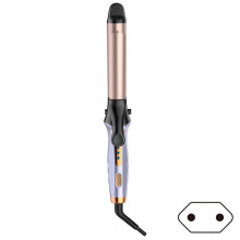 (EU plug, Purple) Automatic Rotating Curling Iron Multifunctional Hair Curler Straighter for Long Short Hair
