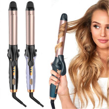 (US plug, Green) Automatic Rotating Curling Iron Multifunctional Hair Curler Straighter for Long Short Hair