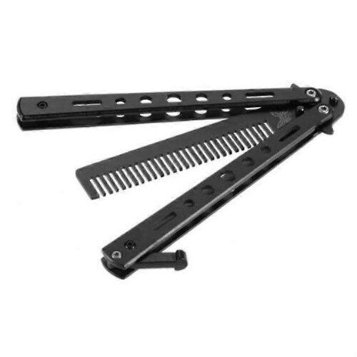 (Black) Salon Stainless Steel Practice Comb Practice Knife (Uncut) Butterfly Comb 1