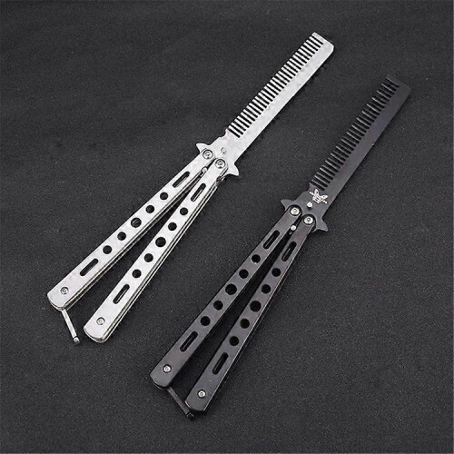 (Black) Salon Stainless Steel Practice Comb Practice Knife (Uncut) Butterfly Comb 2