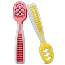 NumNum Weaning Spoons Baby Self Feeding GOOtensils 6+ Months 2pk Red/Yellow | BPA-Free First Stage Silicone Pre-Spoons For Baby Led Weaning (BLW)