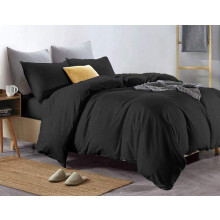 100% Pure Cotton (Egyptian Cotton) SINGLE Duvet Cover Bed Set in Plain Black - includes duvet cover, fitted sheet & pillowcases