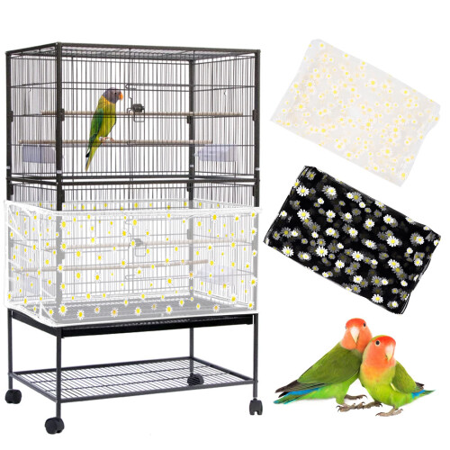 2Pcs Large Bird Cage Cover, Bird Cage Seed Catcher, Adjustable Soft Nylon Mesh Net with Daisy Pattern