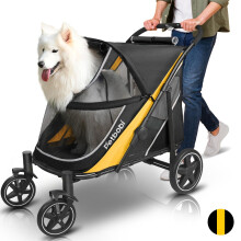 Petbobi Dog Stroller for Large Medium Dogs up to 80 lbs, Dual Entry | One-Hand Fold, One-Foot Brake, All Terrain 360 Swivel Front Wheel