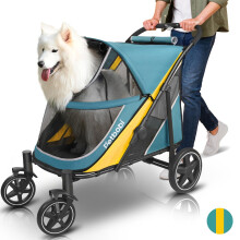 Petbobi Dog Stroller for Large & Medium Dogs - Easy Fold Dual Entry Pet Stroller with One-Foot Brake, All Terrain Wagon Cart with Air Mesh