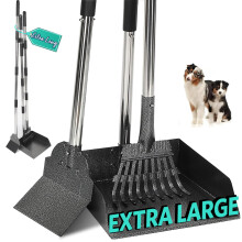 Poop Scoops for Dogs, Collecting Pet Feces, Fallen Leaves -3 pack | Metal Shovel up to 124cm, Rake up to 115cm Handle, Extra Tray