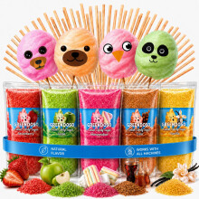 GREENDOSO Candy Floss Sugar for Machine 5x160g, 20 Sticks - Cotton Candy | Natural Flavours: Strawberry, Cola, Apple, Marshmallow