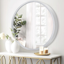 JJUUYOU Round Wall Mirror Circular Mirror for Bathroom Silver Mirrors Vanity Vintage Metal Frame Small Make up Mirrors for Living Room Bedroom Dorm