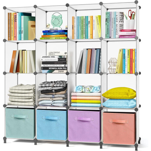 AWTATOS Bookcase 16 Cube Storage Unit Bookshelf Cube Storage DIY Cube Unit | Stackable Storage Cube Shelves