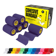 SPORTTAPE 6 Rolls Self-Adhesive Cohesive Bandage, 7.5cm x 4.5m, Purple | Compression & Vet Wrap for Dogs, Horses, Sports Stretch Tape for Football