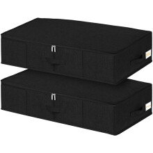 JUPELI 50L Under Bed Storage Boxes with Lids, 2 Pack, Black | Sturdy Side and Bottom Support, Foldable Thick Fabric, for Clothes, Bedding