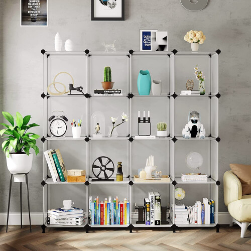 AWTATOS Bookcase 16 Cube Storage Unit Bookshelf Cube Storage DIY Cube Unit | Stackable Storage Cube Shelves 1