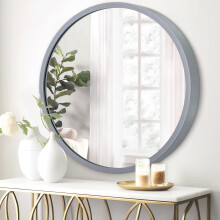 JJUUYOU Round Wall Mirror 40CM Hanging Circle Mirror round Gray Mirrors for the Bathroom Metal Frame Mirrors for Bedroom Living Room or Entryway Wall