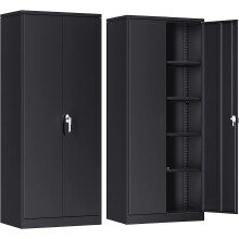 SUPEER Metal Storage Cabinet with 2 Door and 4 Adjustable Shelves,Black