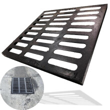 Cast Iron Drain Grate, Driveway Channel Cover 500 x 500 mm | B125 Heavy-Duty Outdoor Trench Drainage, Black Metal Sewer Cover for Garage
