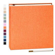 Photo Album Self Adhesive Book 40 Pages 33x32cm Orange | Linen Cover, Scrapbook Album, 4X6 8X10 Photos, Metallic Pen, Save Baby Growth Wedding Travel