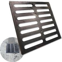 Cast Iron Drain Grate, Driveway Channel Cover 391 x 391 mm | B125 Heavy-Duty Outdoor Trench Drainage, Black Metal Sewer Cover for Garage