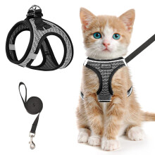 Cat Harness and Leash for Walking Escape Proof, Adjustable Kitten Vest Harness Reflective Soft Mesh Puppy Harness for Outdoor, Comfort Fit