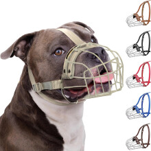 BRONZEDOG Pitbull Dog Muzzle Adjustable Metal Mask Wire Basket for Amstaff, Pit Bull, Large Dogs (Nylon, Grey)