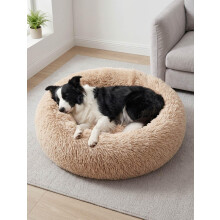 fireowl XL Dog Bed Calming - 80 * 80 * 20cm Washable Donut Cushion, Fluffy Plush Round Cat Bed, Non-Slip Bottom