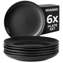 MIAMIO - 6 x Plate/Dinner Plate Set Stoneware Ceramic Tableware Set - Le Papillon Collection (Black, Small Plate)