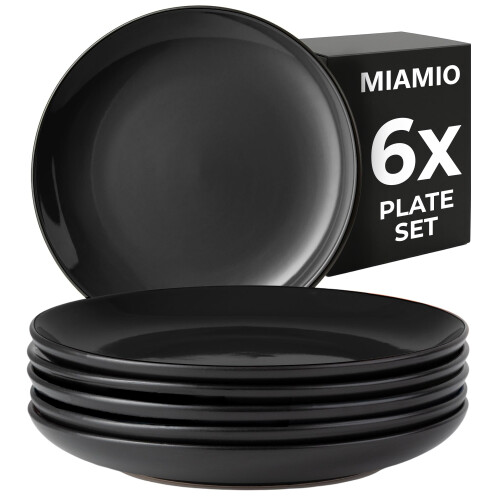 MIAMIO - 6 x Plate/Dinner Plate Set Stoneware Ceramic Tableware Set - Le Papillon Collection (Black, Small Plate)