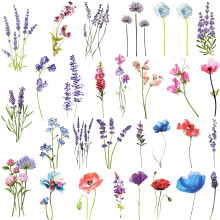 COKTAK 12 Sheets Watercolor Purple Violet Lavender Temporary Tattoos For Women Tiny Wild Plant Sweet Pea Morning Glory Flowers Fake Tattoos Temporary