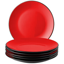 MIAMIO - Plate Set Ceramic/Dinner Plates Set of 6 - Le Papillon (Red) | Ceramic Plate Set (26cm), Plates for Main Dishes, Big Plates