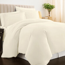 Pizuna 100% Cotton Double Duvet Cover Set Ivory, 400 Thread Count Long Staple Cotton Duvet Cover 200x200cm