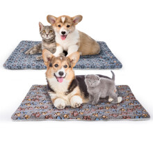 MICOOYO 2Pcs Dog Crate Bed Mattress, Fleece Pet Cushion Bed Mat, Washable Cat Cushion Pad for Small Dog Cat Puppy(footprint&star,69x52 cm)