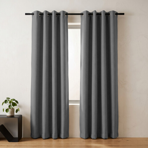 (Dark Grey) 66x84 Dual Panel Blackout Curtains Pair with Tie Backs Ringtop Eyelet Ready Made Drapes
