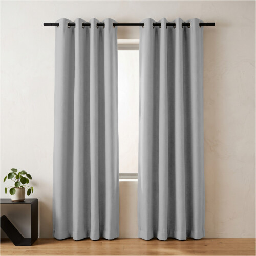 (Light Grey / Silver) 66x84 Dual Panel Blackout Curtains Pair with Tie Backs Ringtop Eyelet Ready Made Drapes