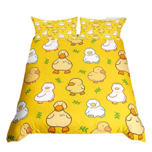 Homewish Cartoon Duck Duvet Cover for Kids Boys Girls,Lovely Yellow Duck Comforter Cover Set,Cute Hand Drawn Goose Bedding Sets Single,Lovely