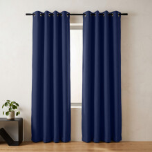 (Navy Blue) 66x84 Dual Panel Blackout Curtains Pair with Tie Backs Ringtop Eyelet Ready Made Drapes