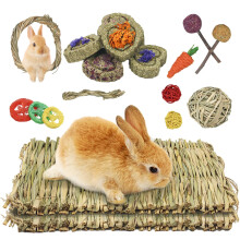 Episkey 2pcs Grass Mat for Rabbit, Bunny Chew Toy for teeth Natural wowen bed mat for Hamster Guinea Pigs Rat Chinchilla and gerbils,Boredom Breaker