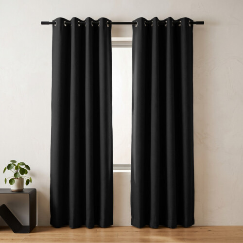 (Black) 66x84 Dual Panel Blackout Curtains Pair with Tie Backs Ringtop Eyelet Ready Made Drapes