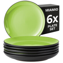 MIAMIO - Plate Set Ceramic/Dessert Plates Set of 6 - Le Papillon (Green) | Ceramic Plate Set (21cm), Plates for Breakfast, Side Dishes, and Dessert