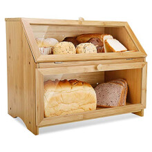 Bamboo Bread Bin Double Decker Breadbox Kitchen 15.3"x9.8"x12.6" Natural