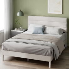 Zinus Piper Double Upholstered Bed Frame with Headboard (135 x 190 cm) - Fabric Bed Frame with Wooden Slat Support, Easy Assembly - Off White