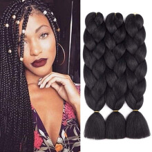 Braiding Hair Kanekalon, 3Pack/Lot Ombre Braiding Hair Extensions High Temperature Synthetic 24inch Pre Stretched Braiding Hair (black)