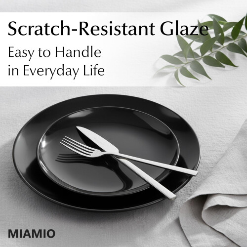 MIAMIO - 6 x Plate/Dinner Plate Set Stoneware Ceramic Tableware Set - Le Papillon Collection (Black, Small Plate) 2