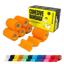 SPORTTAPE 6 Rolls Self-Adhesive Cohesive Bandage, 7.5cm x 4.5m, Orange | Compression & Vet Wrap for Dogs, Horses, Sports Stretch Tape for Football
