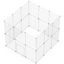 LANGXUN Rabbit Enclosure, Metal Fence, Encrypted Wire Cage, DIY Assembly, White 24PCS (128X64X86CM)