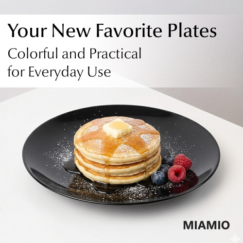 MIAMIO - 6 x Plate/Dinner Plate Set Stoneware Ceramic Tableware Set - Le Papillon Collection (Black, Small Plate) 1