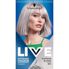Schwarzkopf LIVE Intense Colour Platinum Blonde Permanent Hair Dye B15, Long Lasting Blonde Hair Colour for Up to 80% Less Hair Breakage