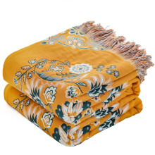 HOORDRY Throws for Sofas Large 3 or 4 Seater | 100% Cotton Bed Throws Blanket Bedspread with Tassels 230250CM for Bed Sofa Couch Yellow & Green