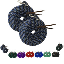 Majestic Ally 14' Pack of 2 Poly Training Lead Rope with Leather Popper for Horses & Livestock - 14 Foot Long and 5/8 inch Thick