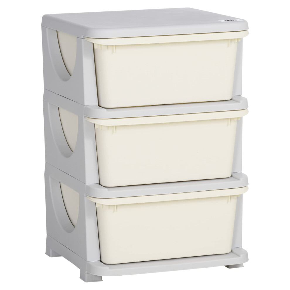 Homcom 3 Drawers Plastic Kids Storage Units 3 Tier Children Toy Chest Cream | Nursery, Playroom, Bedroom, Toy Storage Unit - Image 2