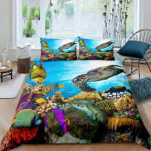 Sea Turtle Bedding Set For Boys Child,Ocean Fish Duvet Cover For Kids Man,Sealife Reptile Creature Comforter Cover,Colorful Coral Under Sea Reef