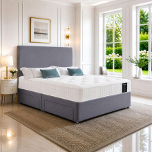 SANA SLEEP Premium Plain Fabric Divan Bed Set With Mattress, 2 Drawers (Same Side) and Headboard 6FT Super King - Sierra Shark Grey